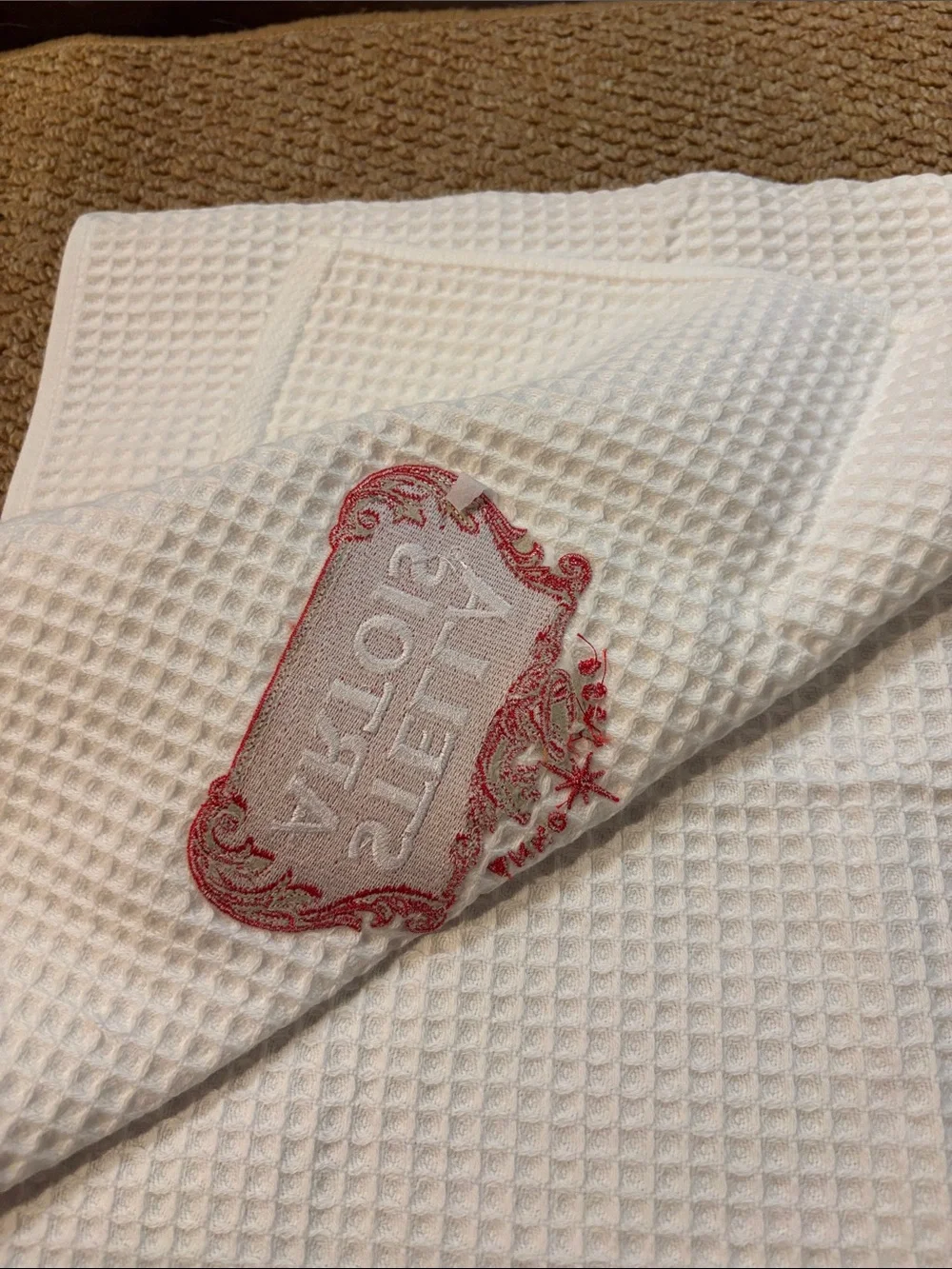 Stella Artois Bar Towel White Waffle Kitchen Towel with Red Logo